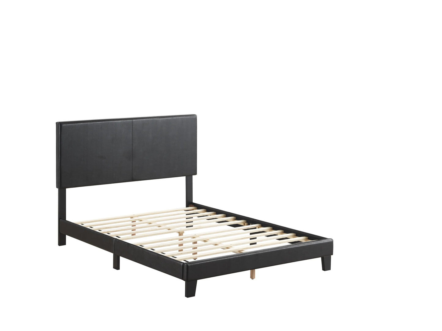 Yates Black PU Leather Full Upholstered Platform Bed Crown Mark