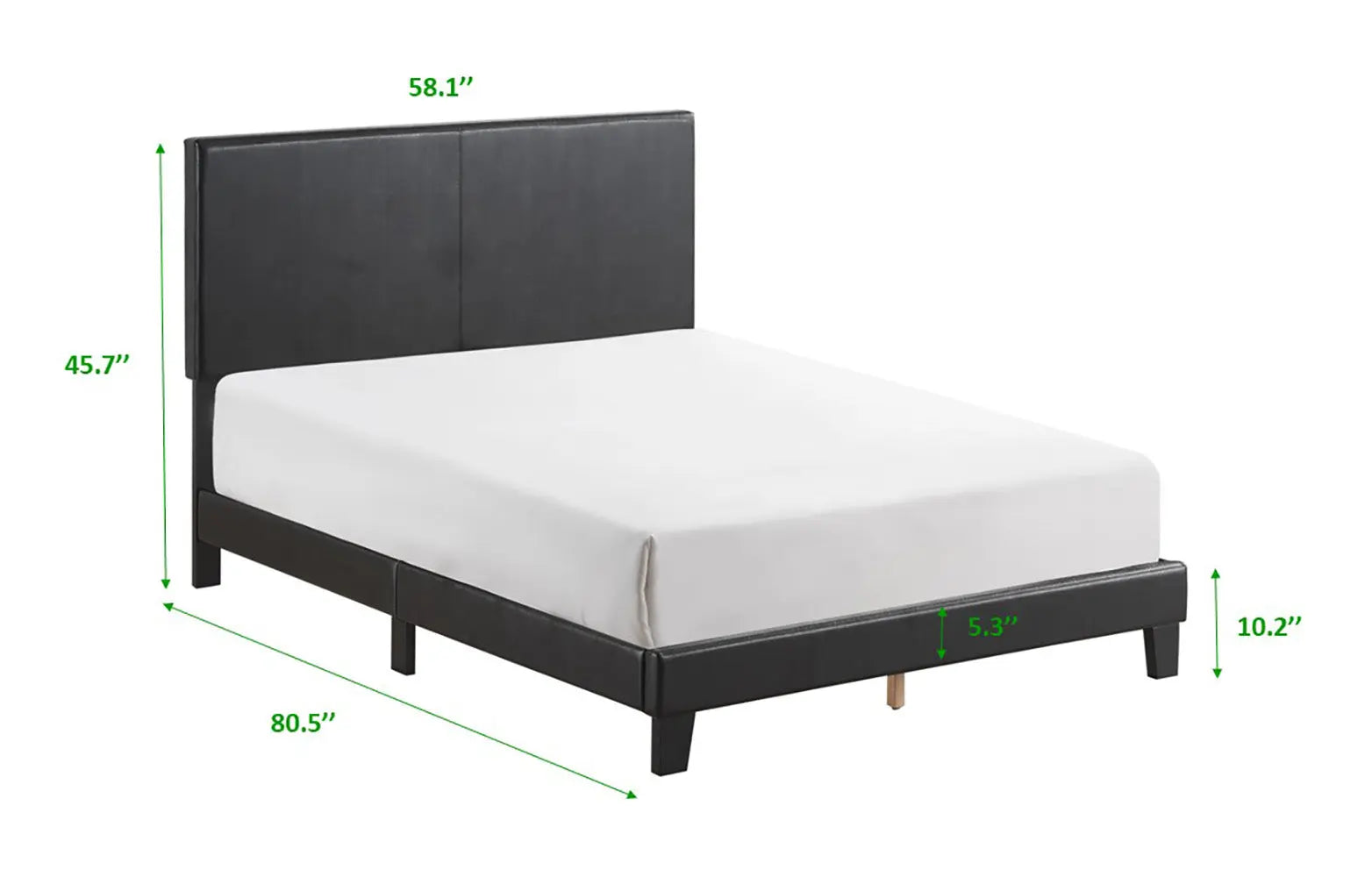 Yates Black PU Leather Full Upholstered Platform Bed Crown Mark