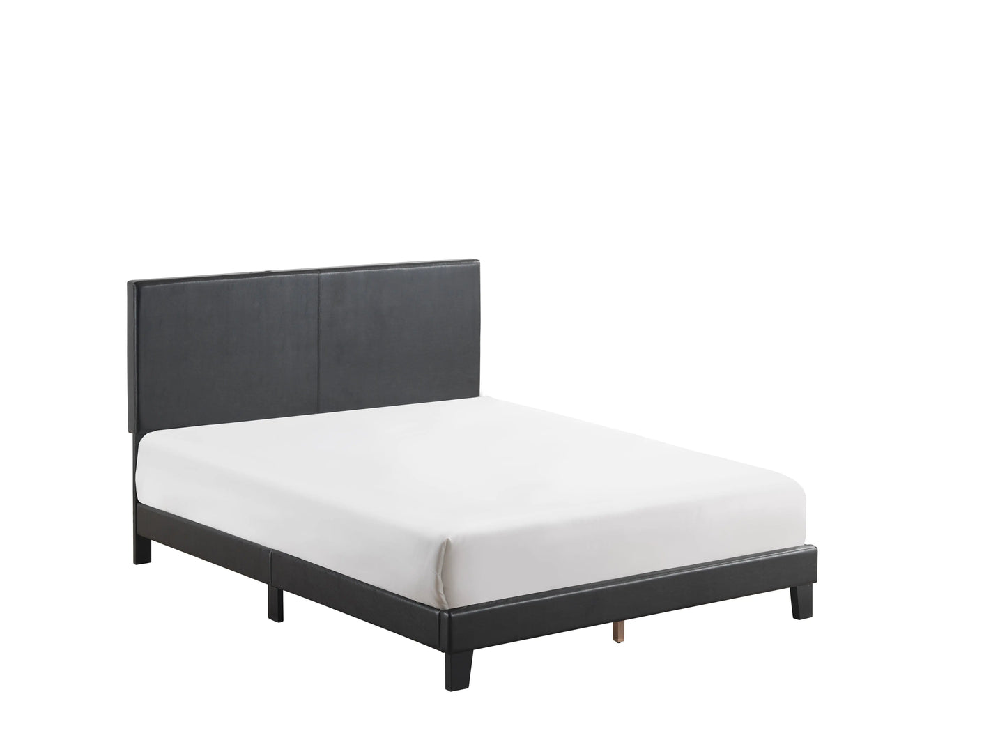 Yates Black PU Leather Queen Upholstered Platform Bed Crown Mark