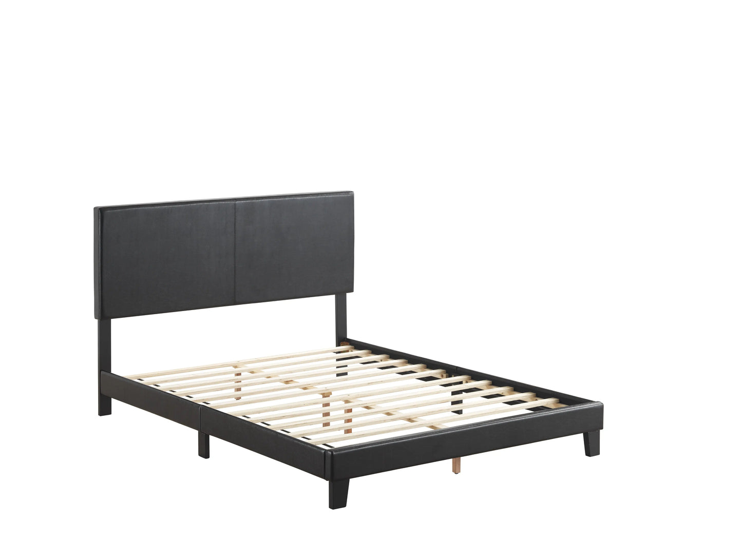 Yates Black PU Leather Queen Upholstered Platform Bed Crown Mark