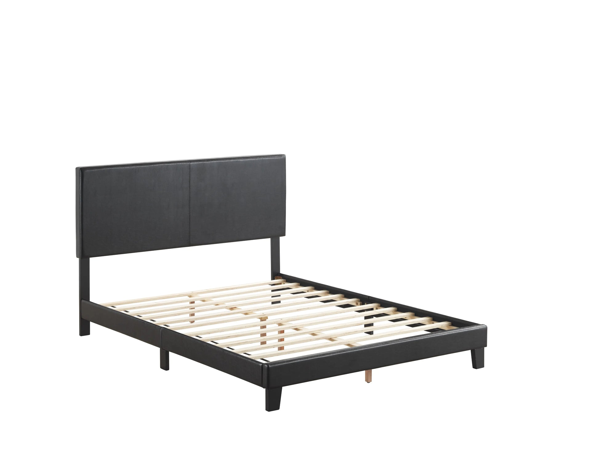 Yates Black PU Leather King Upholstered Platform Bed Crown Mark