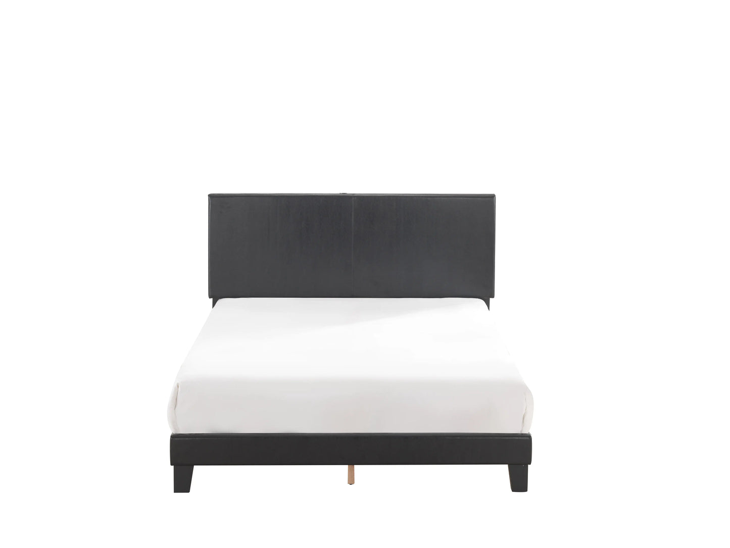 Yates Black PU Leather Queen Upholstered Platform Bed Crown Mark