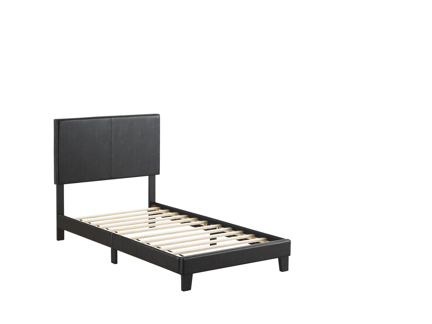 Yates Black PU Leather Twin Upholstered Platform Bed Crown Mark