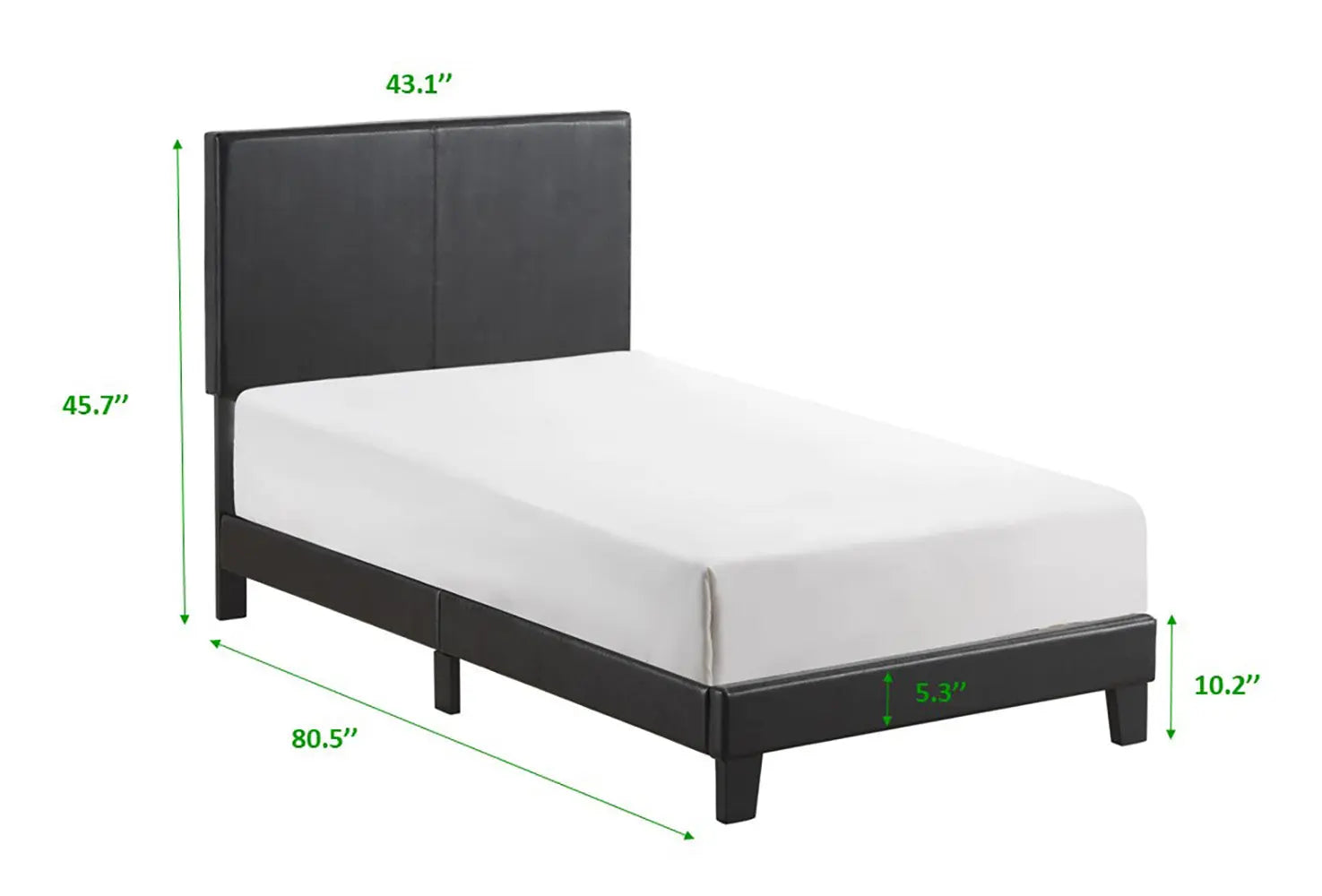 Yates Black PU Leather Twin Upholstered Platform Bed Crown Mark