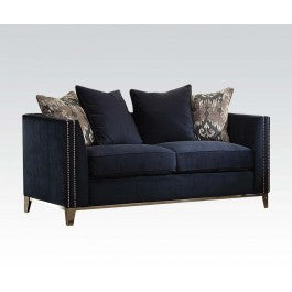 Acme Phaedra Loveseat with 4 Pillows in Blue Fabric 52831 ACME East