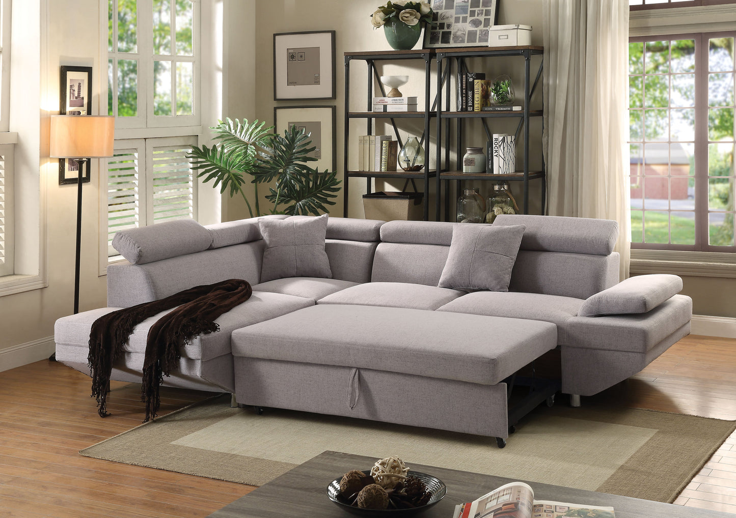 Jemima Gray Fabric Sectional Sofa w/Sleeper ACME East