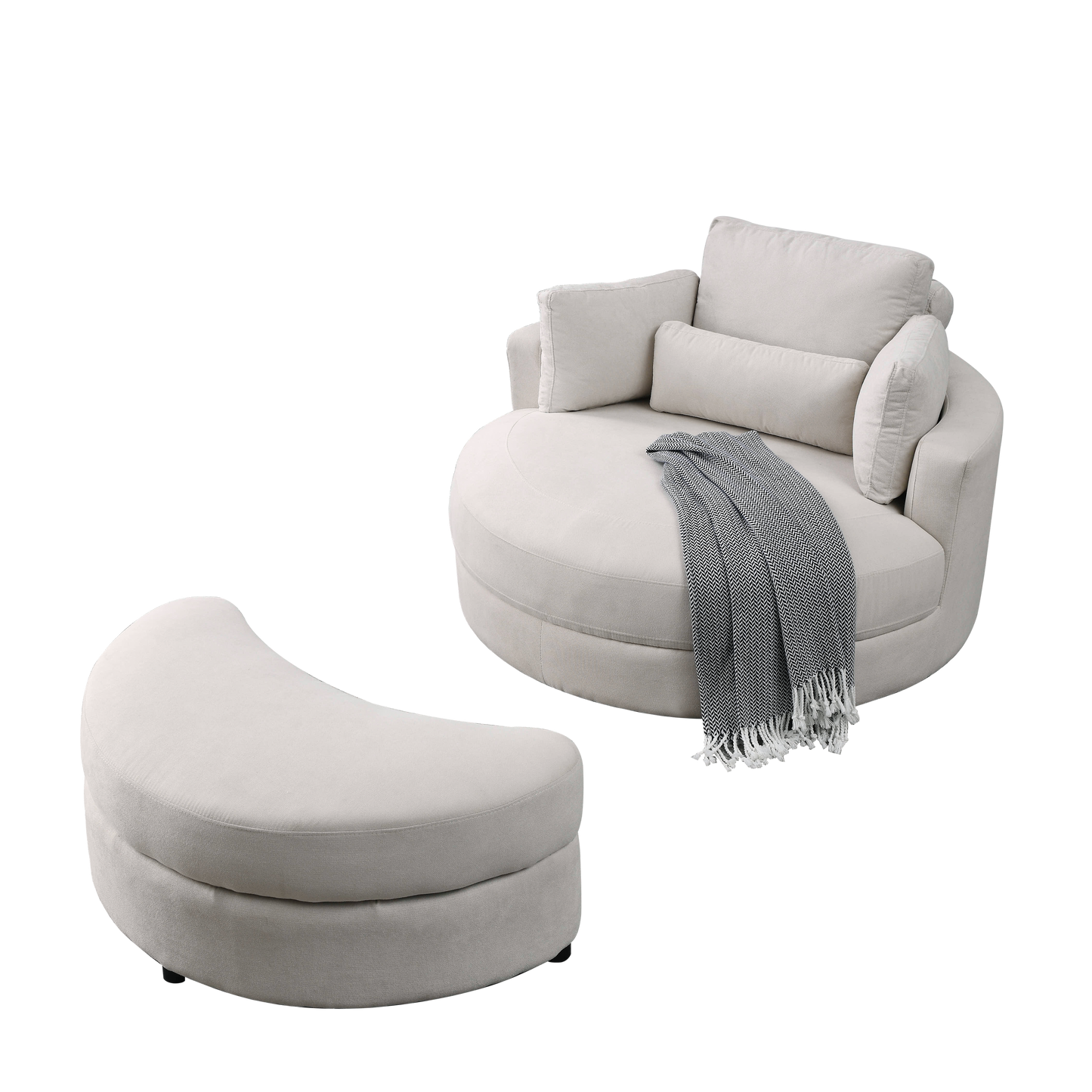 [Video] Welike Swivel Accent Barrel Modern Sofa Lounge Club Big Round Chair with Storage Ottoman Linen Fabric for Living Room Hotel with Pillows House to Home Furnishings LLC