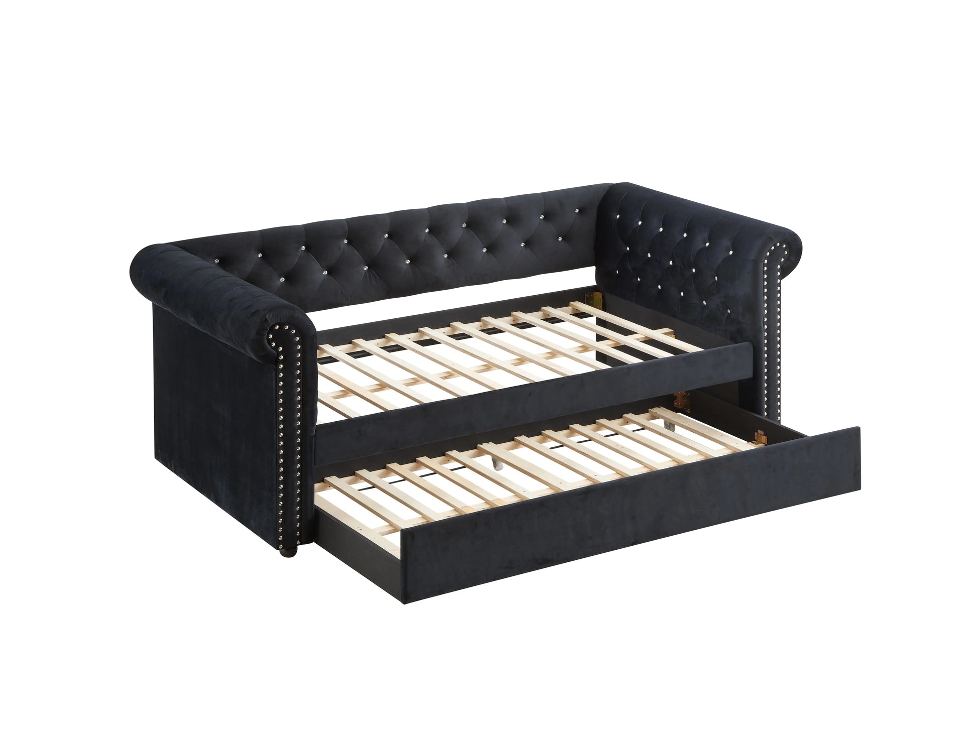 Ellie Black Velvet Twin Daybed with Trundle Crown Mark