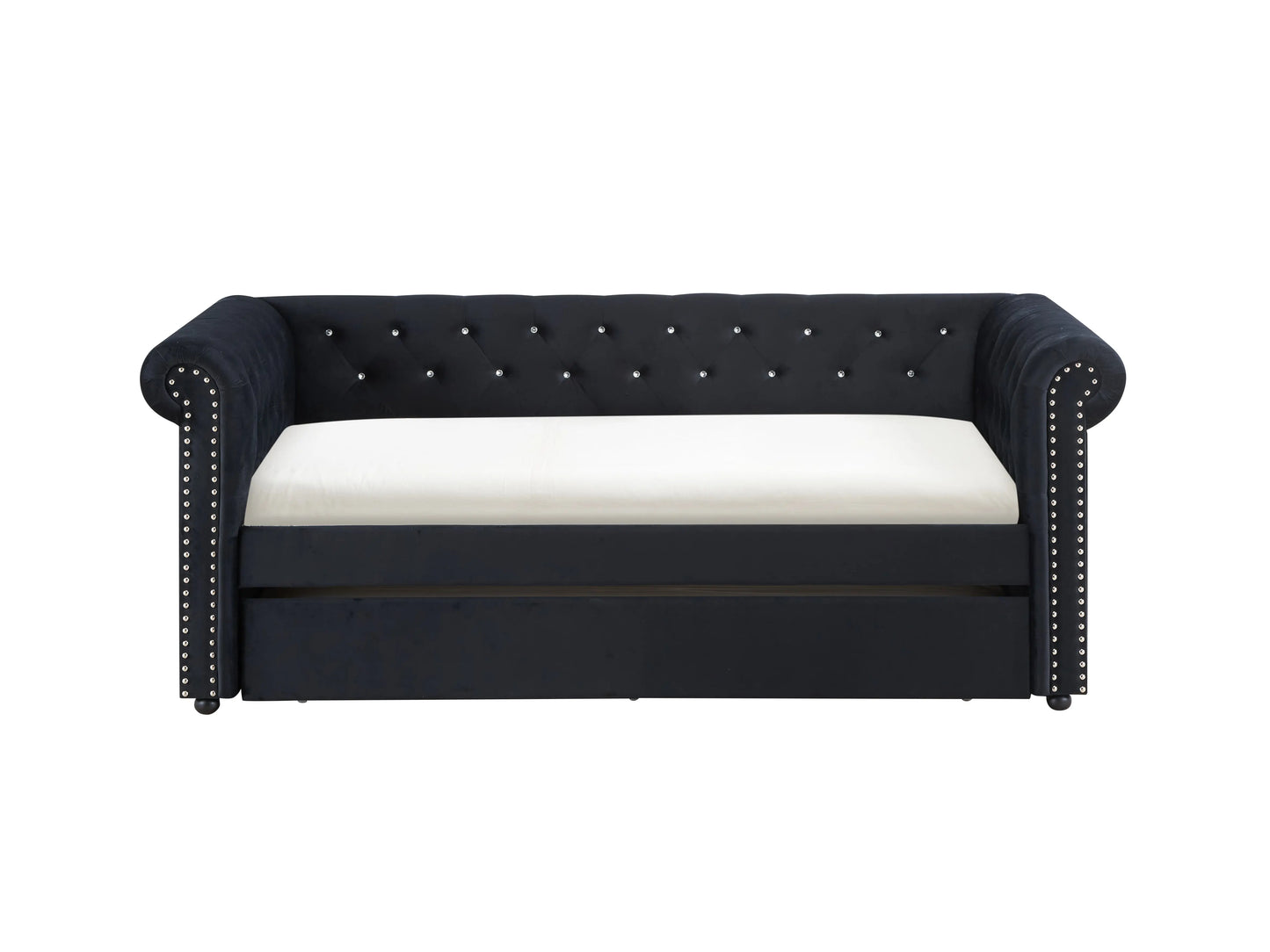 Ellie Black Velvet Twin Daybed with Trundle Crown Mark