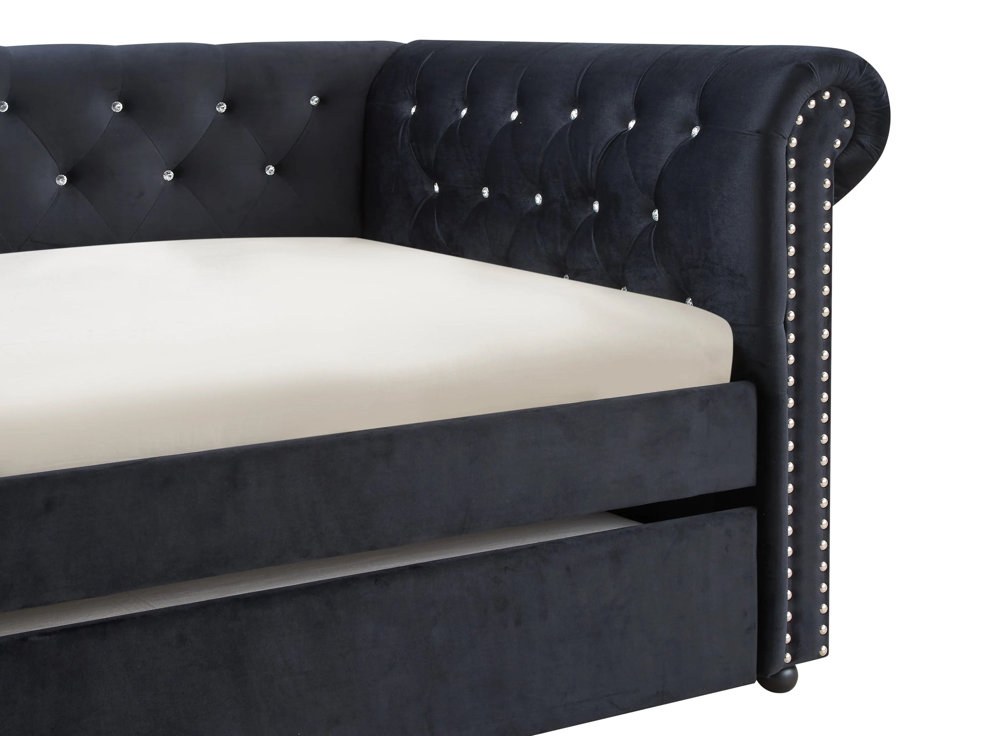 Ellie Black Velvet Twin Daybed with Trundle Crown Mark