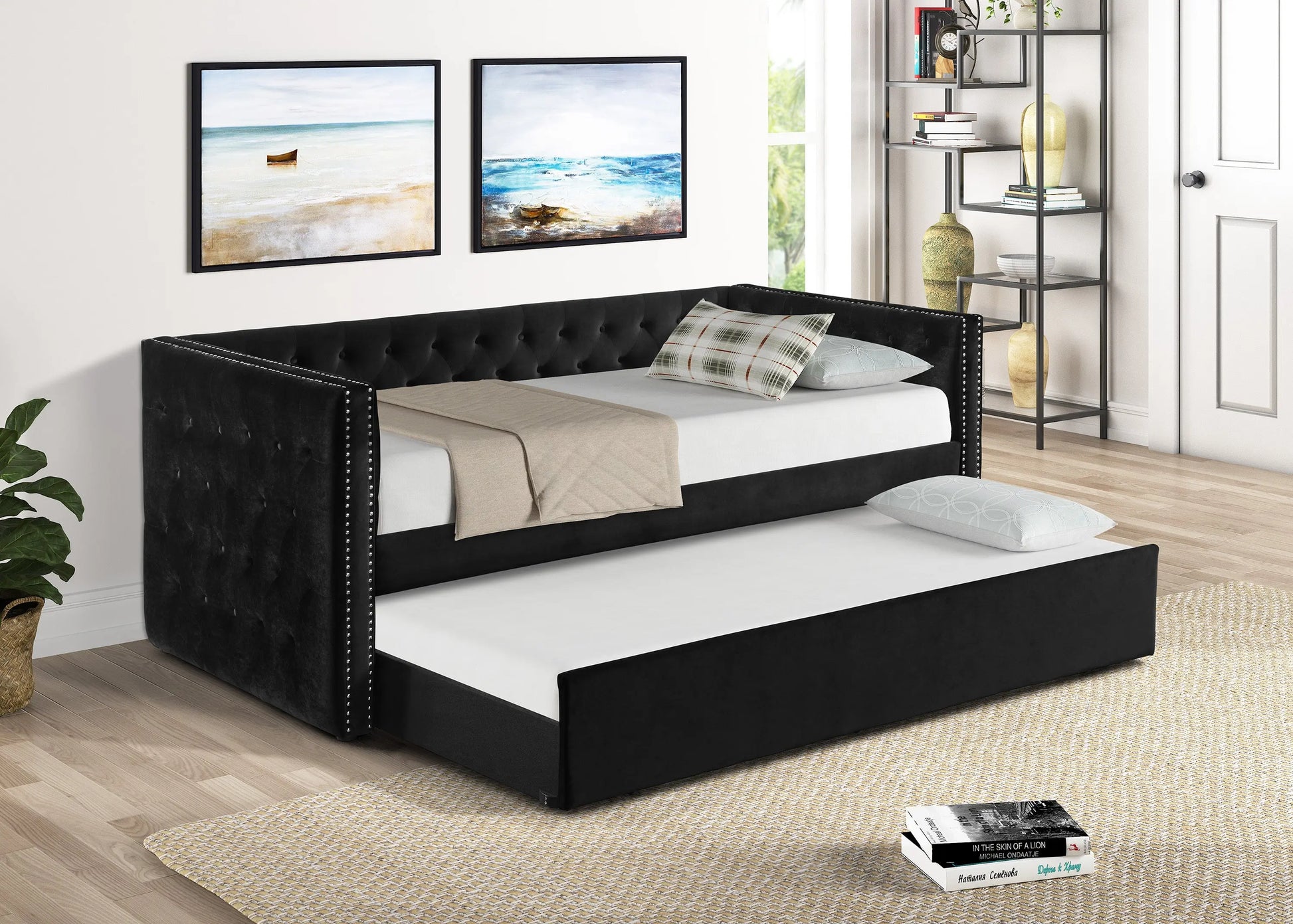 Trina Black Velvet Twin Daybed Crown Mark