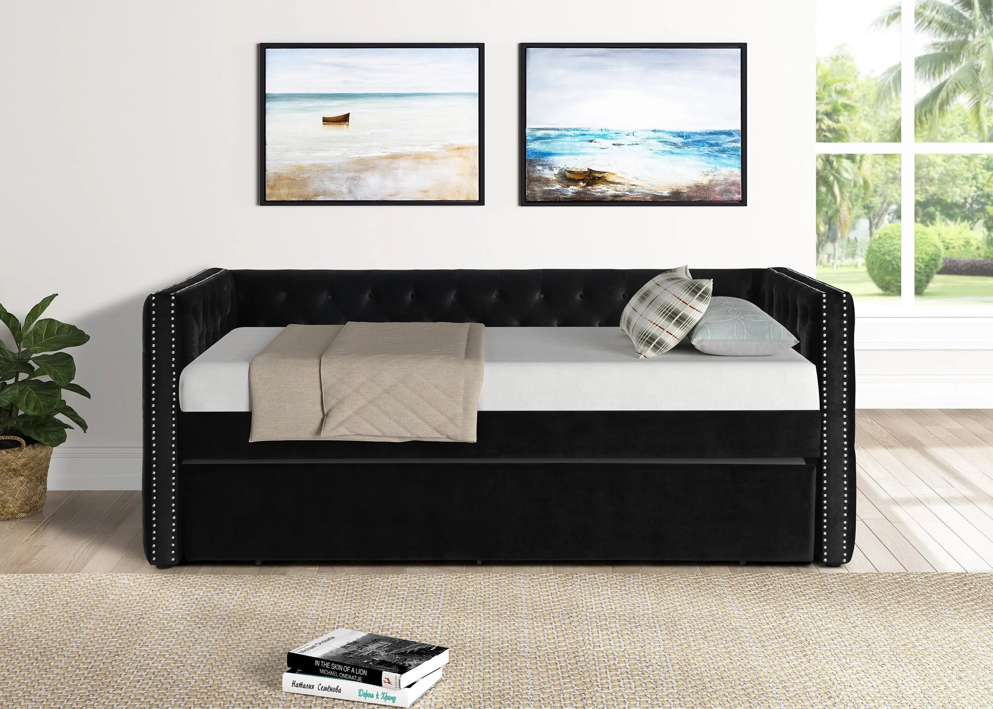 Trina Black Velvet Twin Daybed Crown Mark