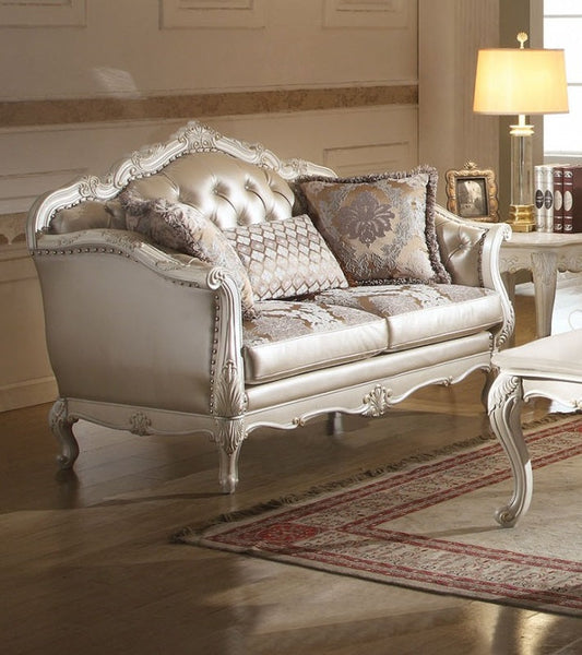 Acme Chantelle Loveseat w/3 Pillows in Pearl White 53541 ACME East