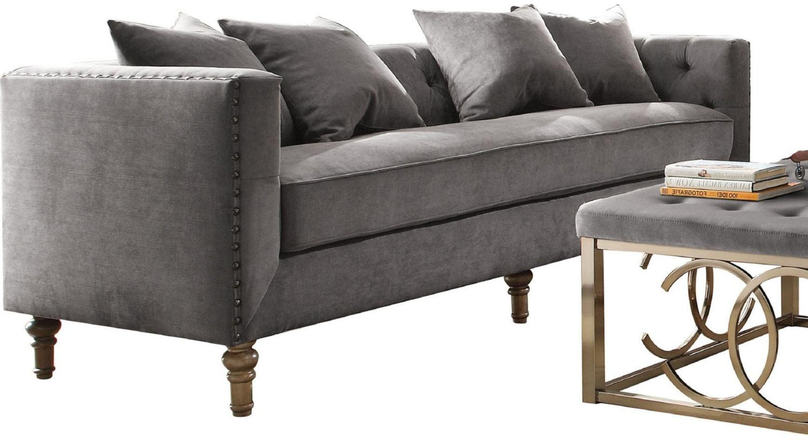 Acme Furniture Sidonia Sofa in Gray Velvet 53580 ACME East