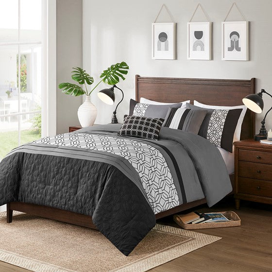 Embroidered 5 Piece Comforter Set Black Cal King Olliix.com