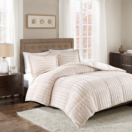 Faux Fur Comforter Mini Set Champagne Cal King Olliix.com