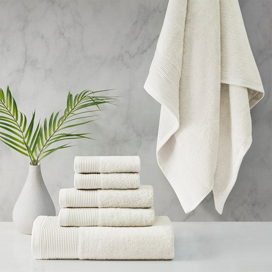 Cotton Tencel Blend Antimicrobial 6 Piece Towel Set Ivory Olliix.com