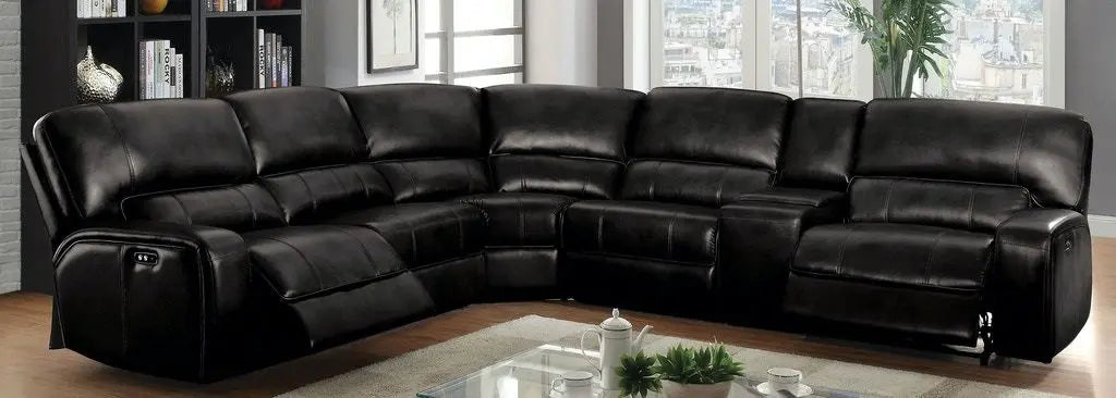 Saul Black Leather-Aire Sectional Sofa (Power Motion/USB) ACME East