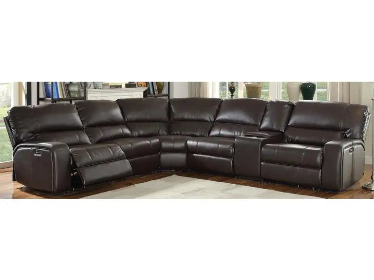 Saul Espresso Leather-Aire Sectional Sofa (Power Motion/USB) ACME East