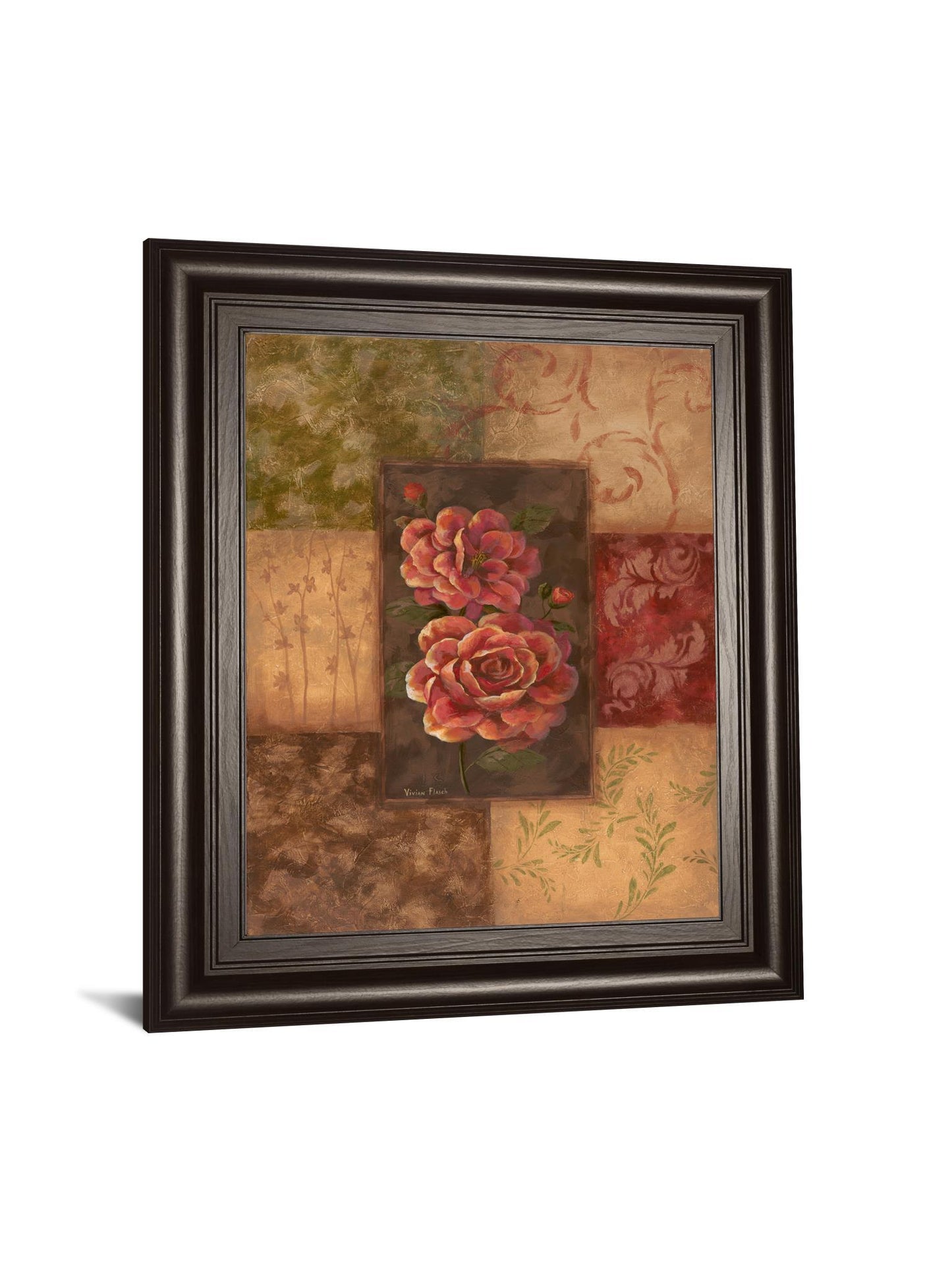 Camellias On Chocolate By Vivian Flasch - Framed Print Wall Art - Red Classy Art