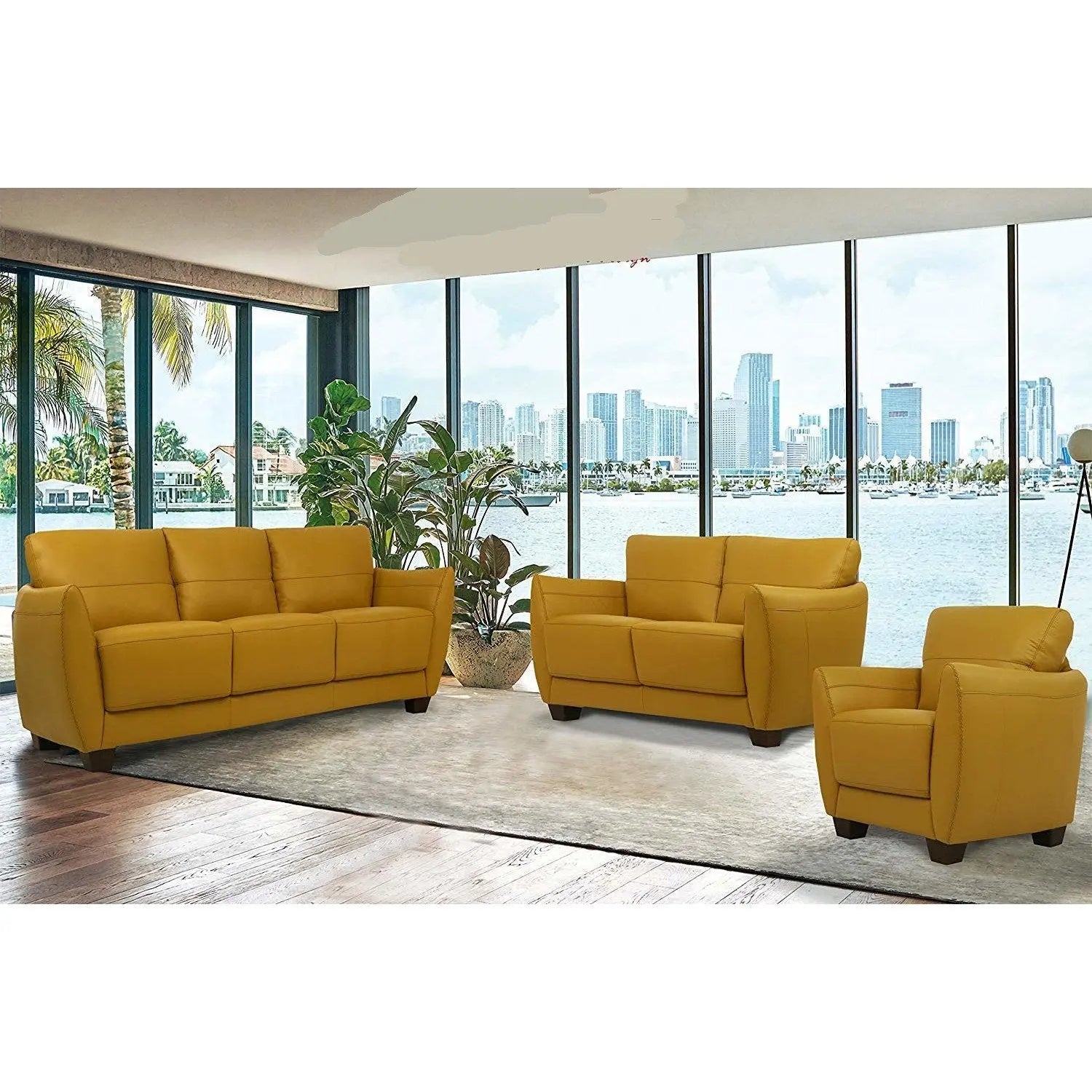 Valeria Mustard Leather 3-Piece Living Room Set ACME East