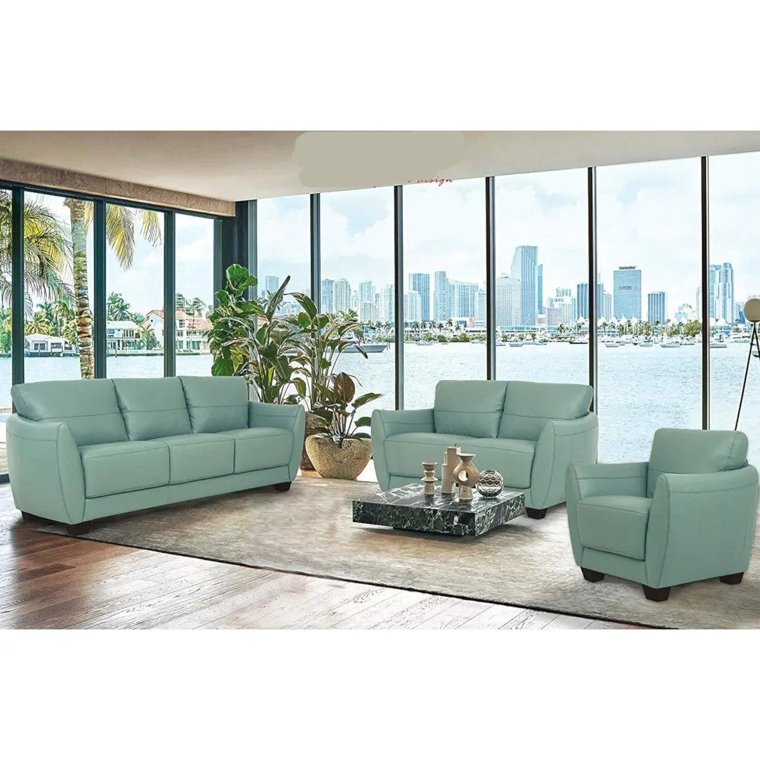 Valeria Watery Leather 3-Piece Living Room Set ACME East