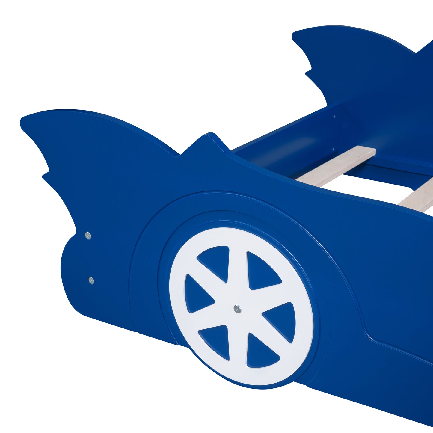 Twin Size Race Car-Shaped Platform Bed with Wheels,Blue (FREE SHIPPING) House to Home Furnishings LLC