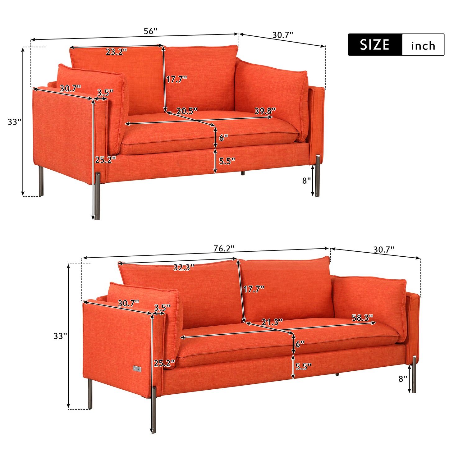 2 Piece Sofa Sets Modern Linen Fabric Upholstered  Loveseat and 3 Seat Couch Set Furniture for Different Spaces,Living Room,Apartment(2+3 seat) House to Home Furnishings LLC