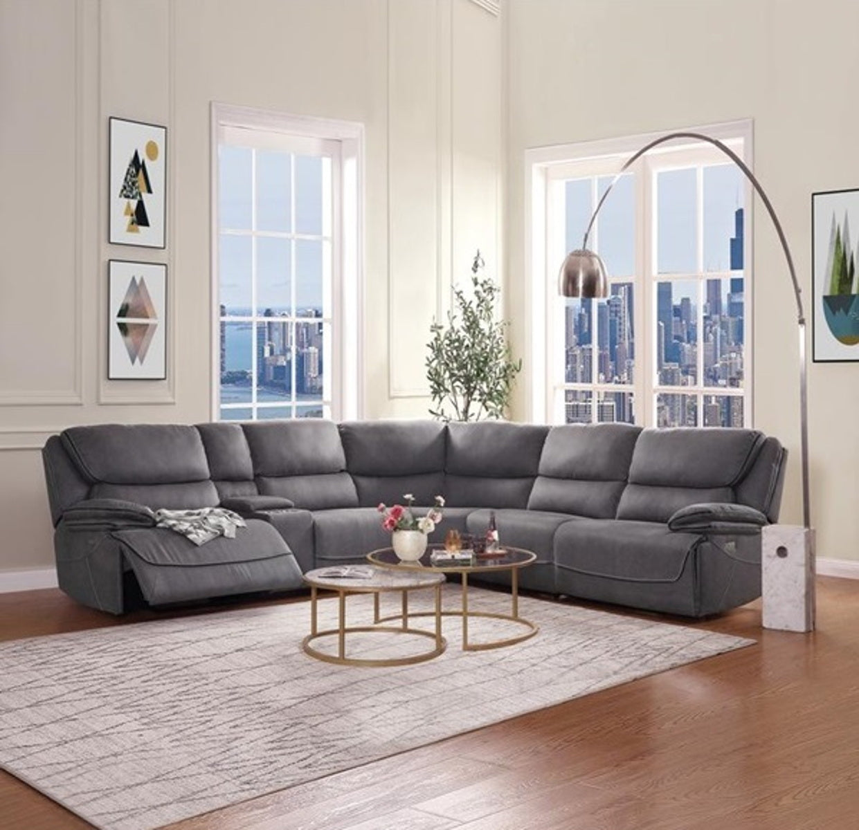 Acme Neelix Power Motion Sectional Sofa in Seal Gray 55120 ACME East