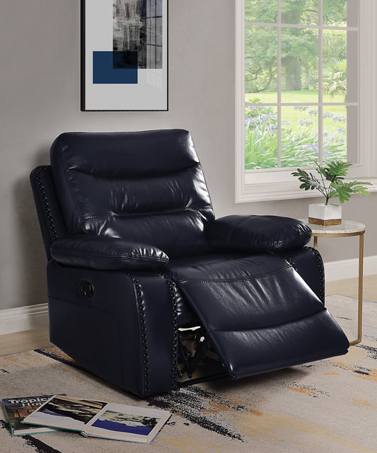 Aashi Navy Leather-Gel Match Recliner (Motion) ACME East