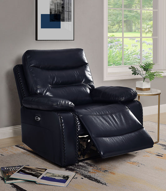 Aashi Navy Leather-Gel Match Recliner (Power Motion) ACME East