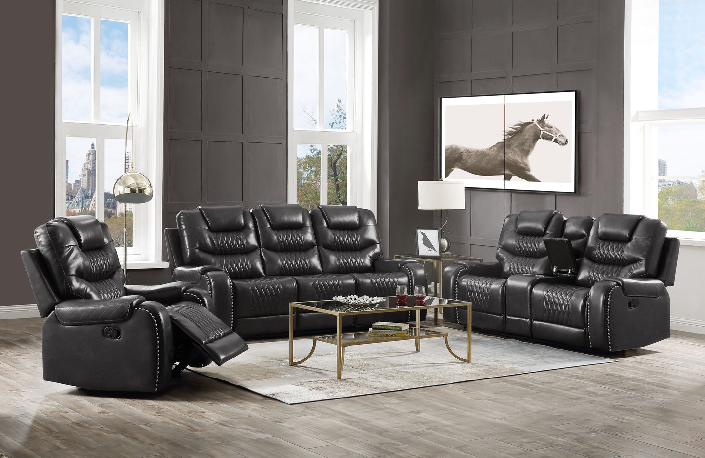 Braylon Magnetite PU Sofa (Motion) ACME East