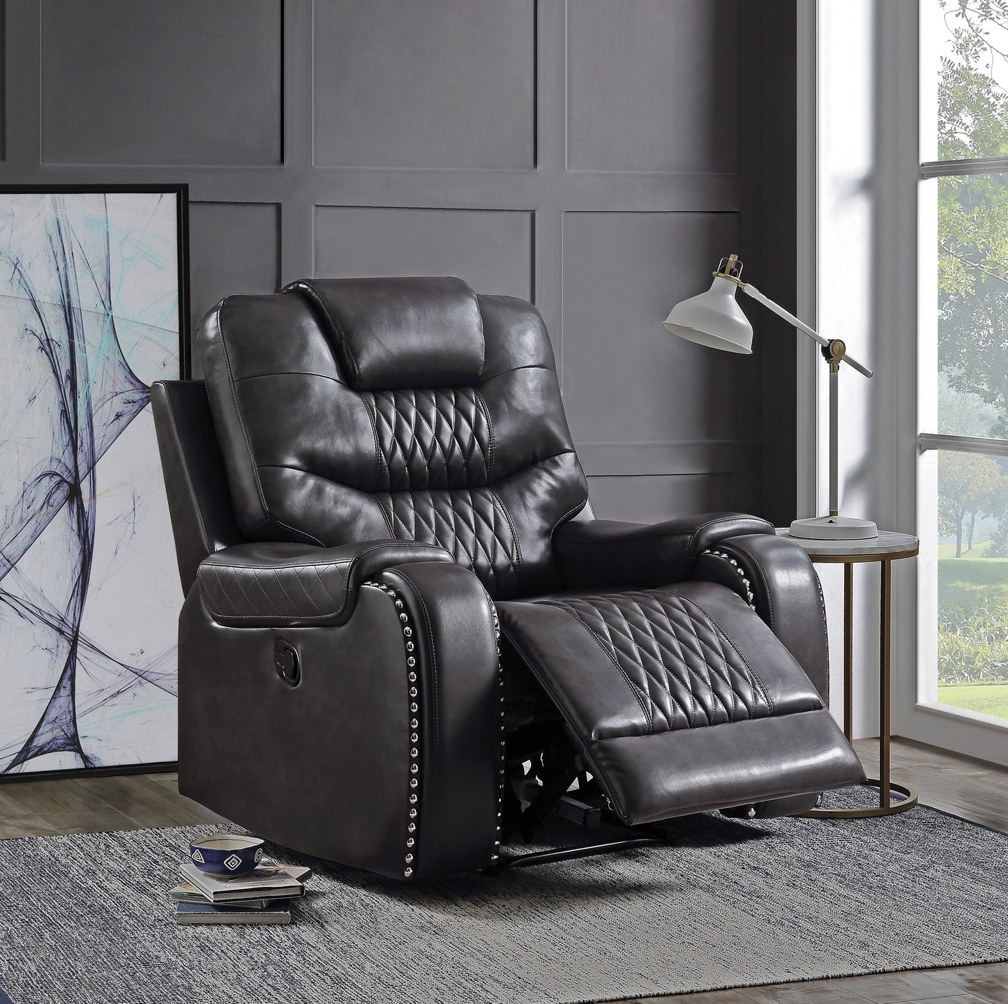 Braylon Magnetite PU Recliner (Motion) ACME East