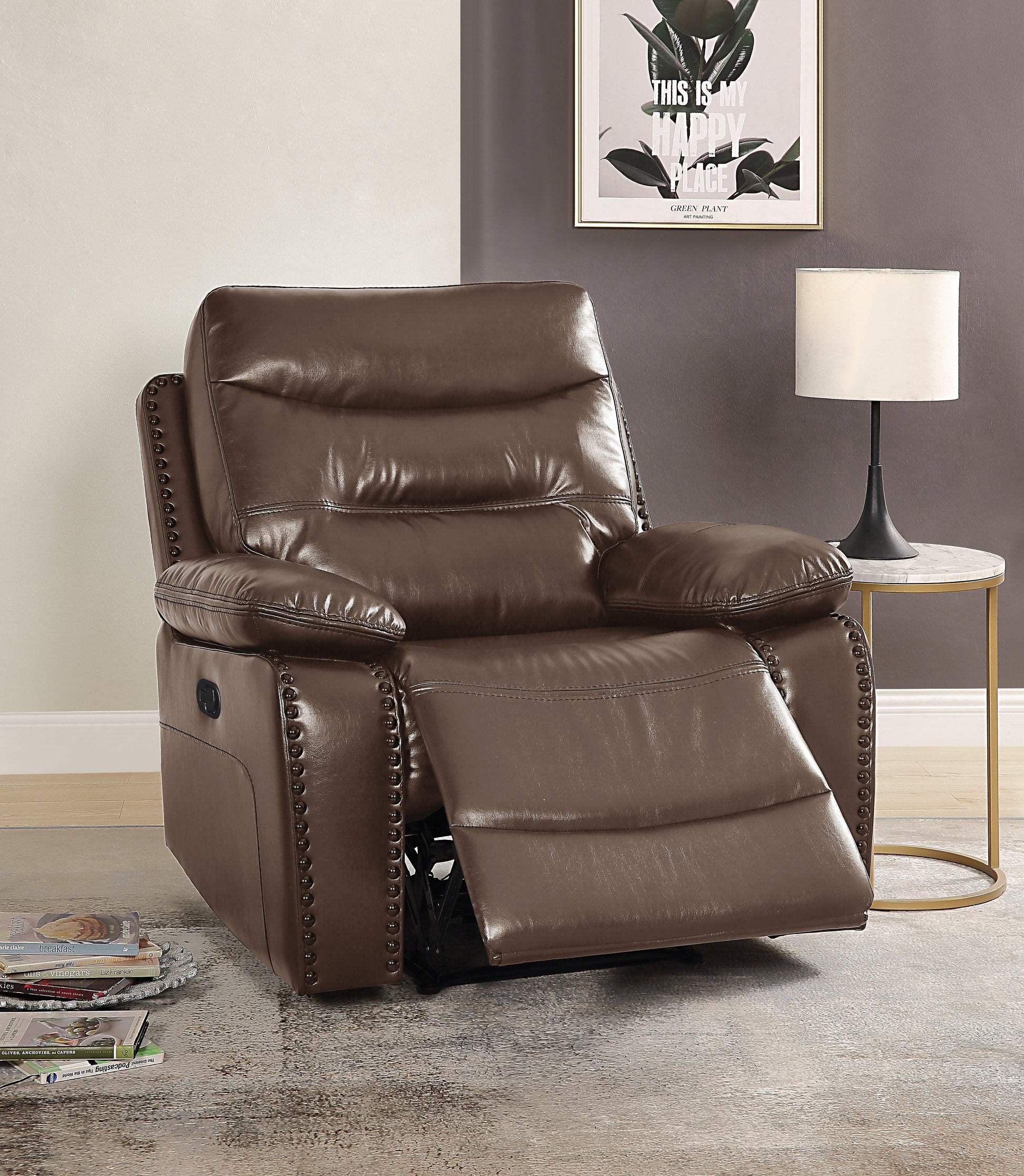 Aashi Brown Leather-Gel Match Recliner (Motion) ACME East