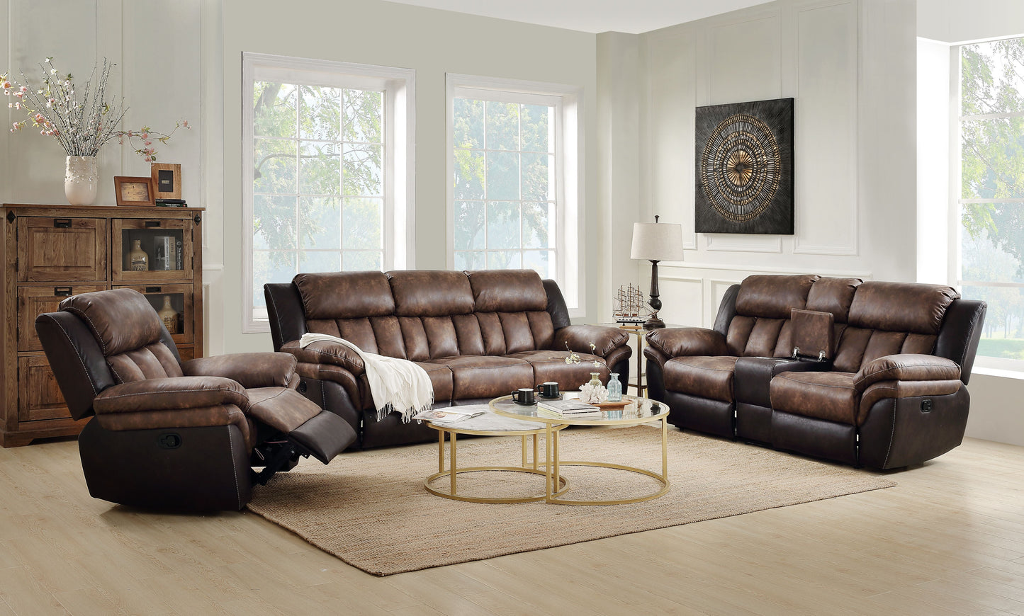 Jaylen Toffee & Espresso Polished Microfiber Sofa (Motion) ACME East