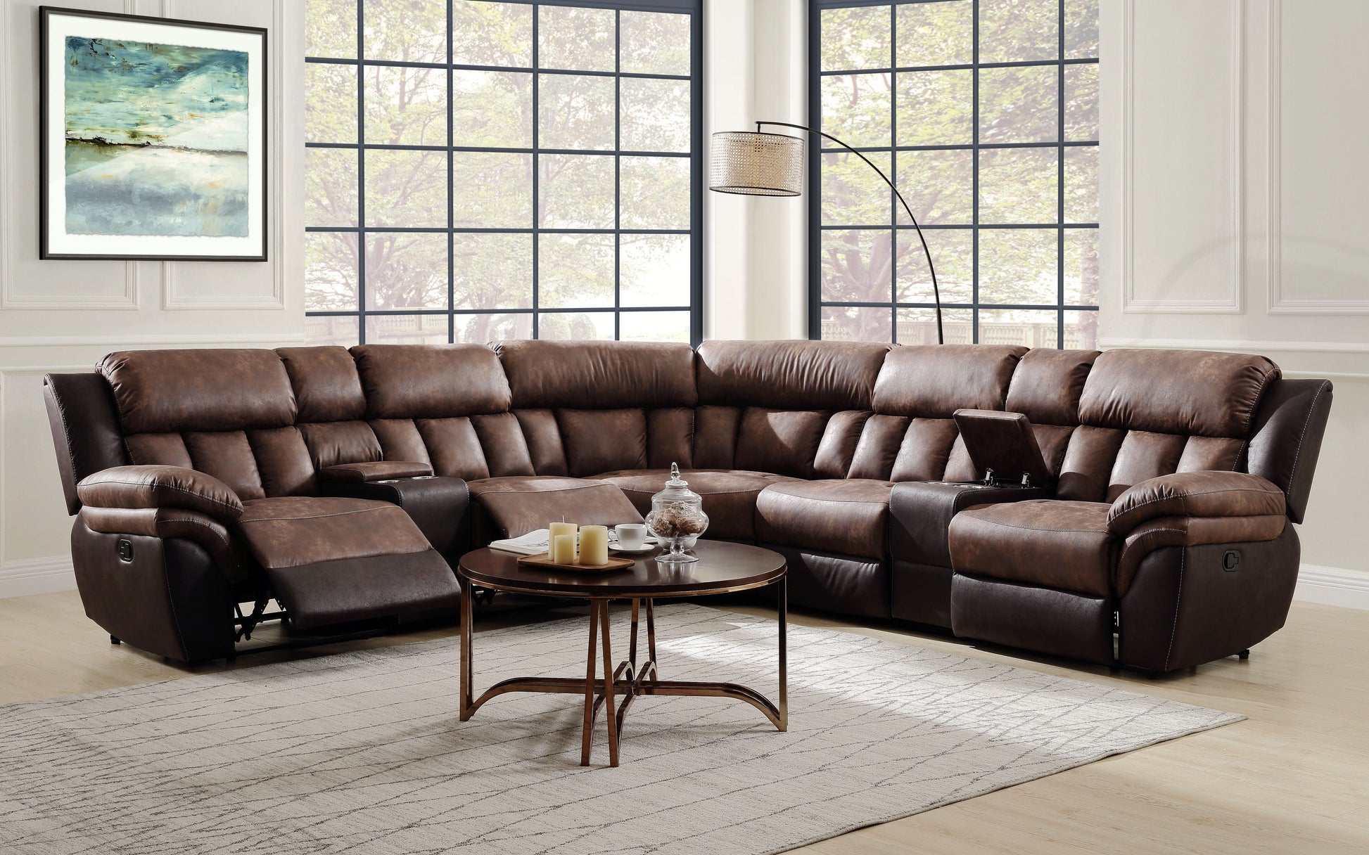 Jaylen Toffee & Espresso Polished Microfiber Sectional Sofa (Motion) ACME East