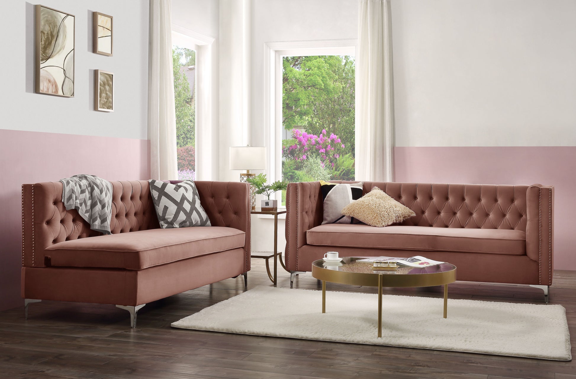 Rhett Dusty Pink Velvet Sectional Sofa ACME East