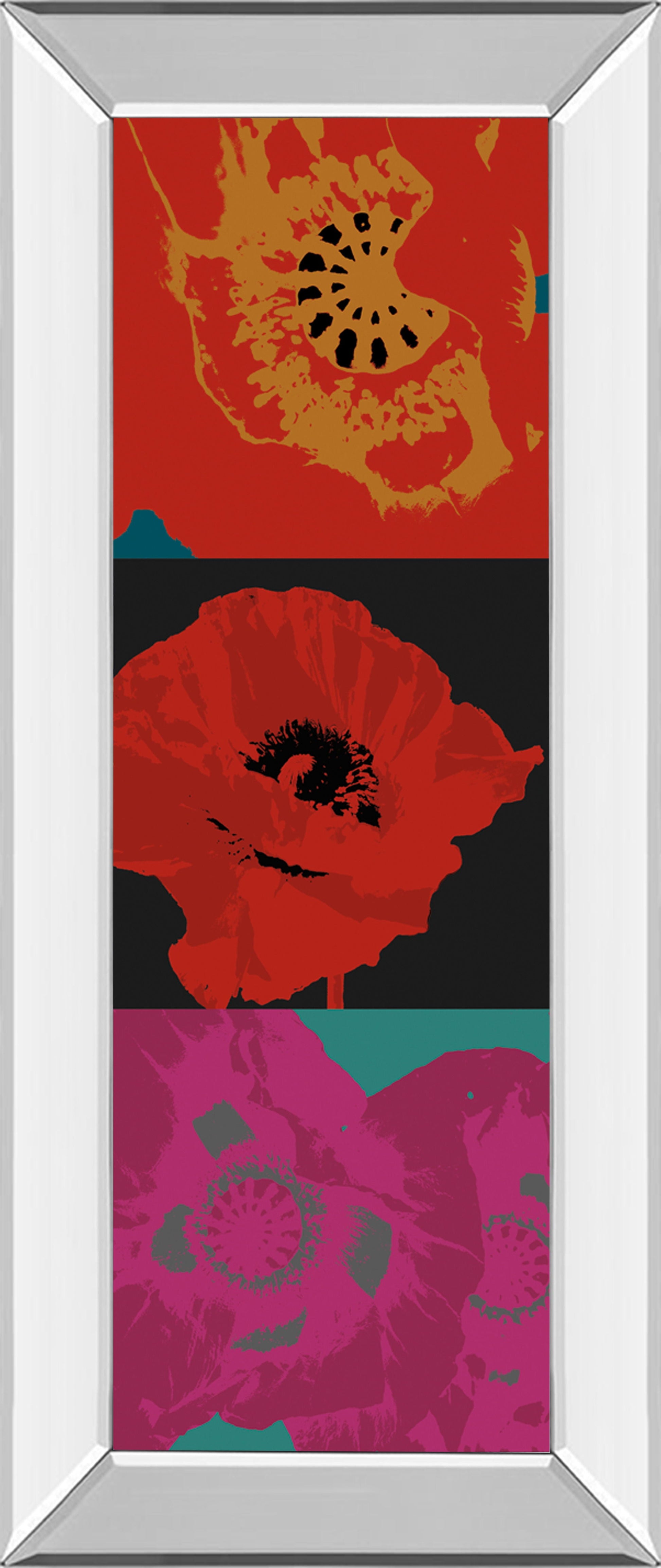 Pop Poppies By Li-legger - Mirrored Frame - Blue Classy Art