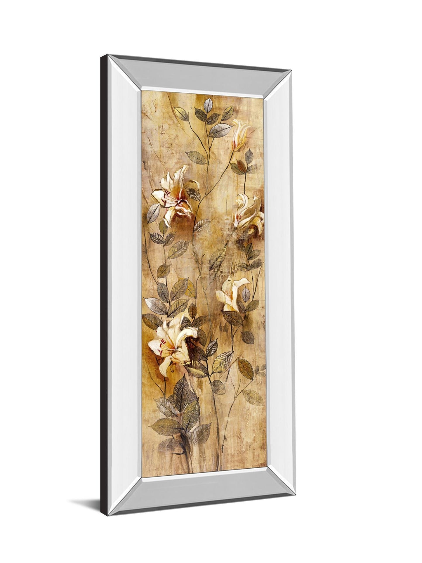 Candlelight Lilies I By Douglas - Mirror Framed Print Wall Art - Beige Classy Art