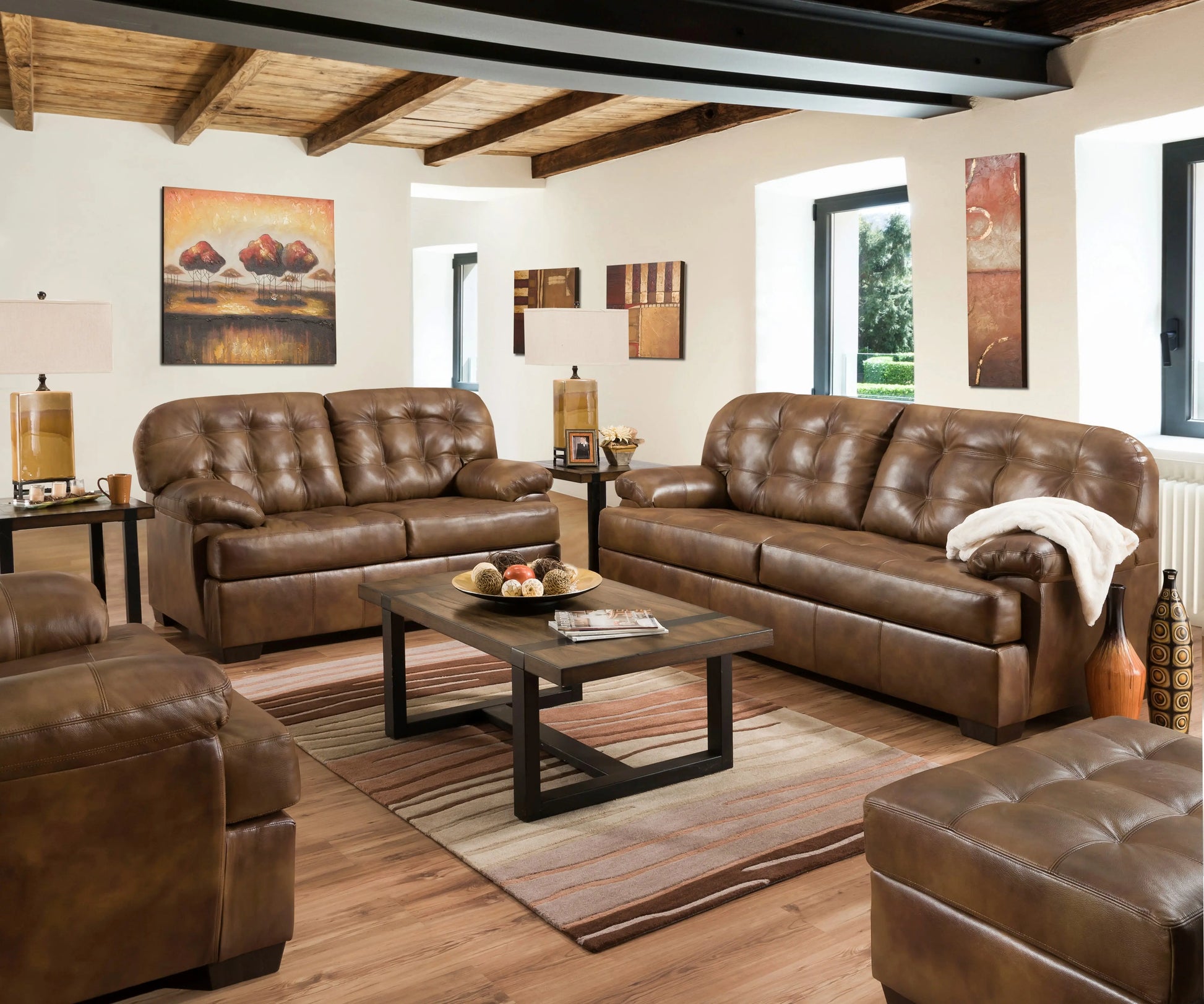 Saturio 2-Tone Brown Top Grain Leather Match Sofa ACME East