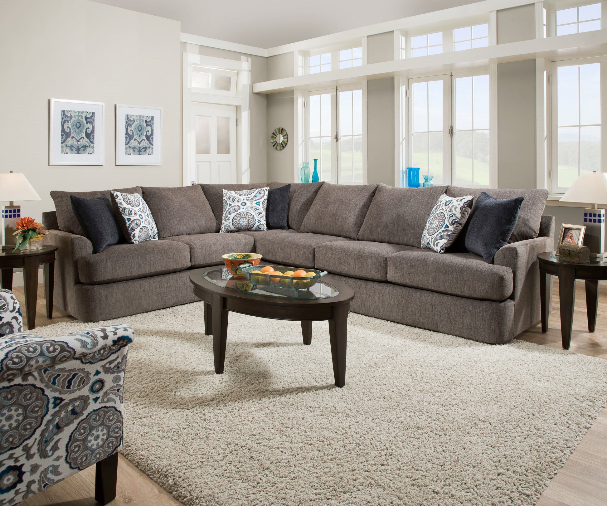 Firminus 2-Tone Brown Chenille Sectional Sofa (w/6 Pillows) ACME East