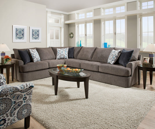 Firminus 2-Tone Brown Chenille Sectional Sofa (w/6 Pillows) ACME East