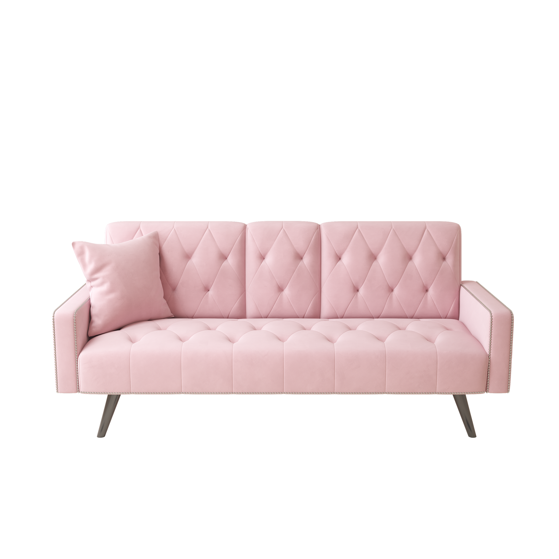 1730 Sofa Bed Armrest with Nail Head Trim with Two Cup Holders 72" Premium Pink Velvet  Sofa for Small Spaces House to Home Furnishings LLC