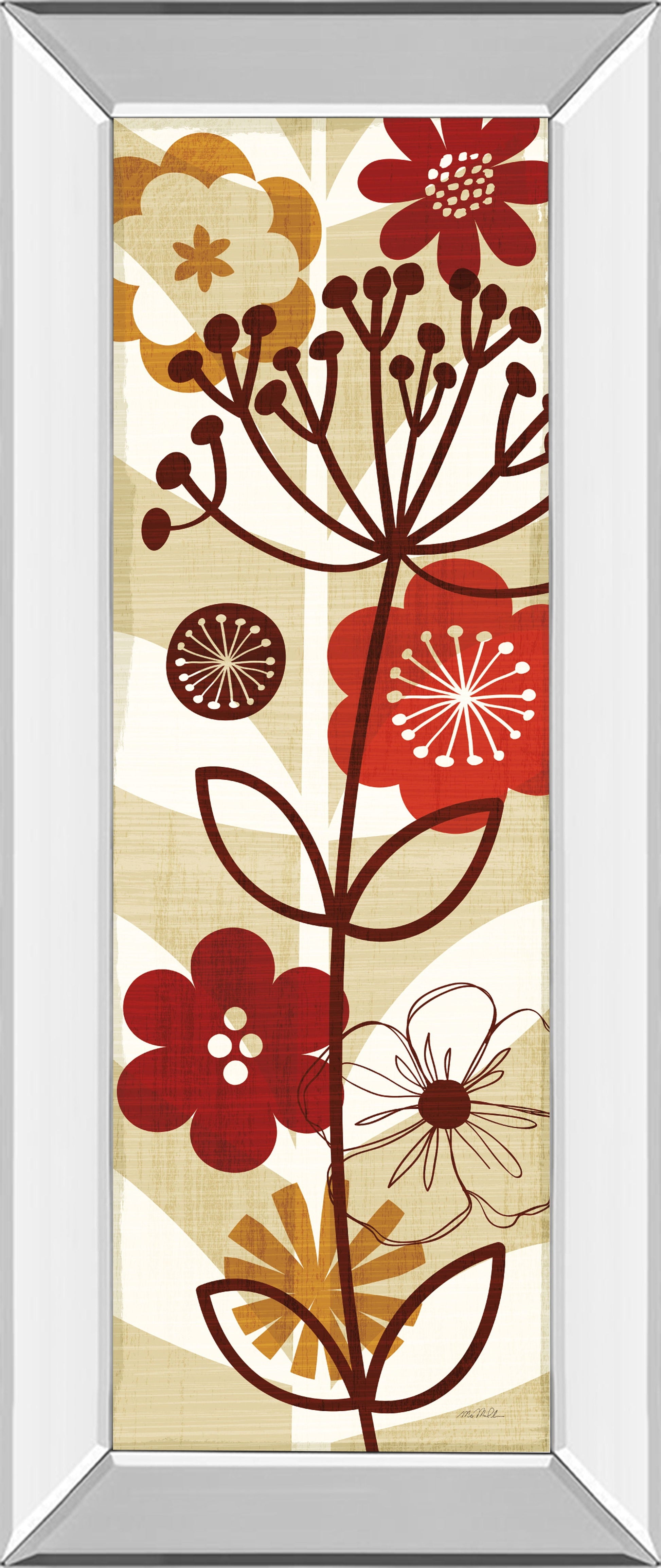 Floral Pop Panel Il By Mo Mullan - Mirror Framed Print Wall Art - Red Classy Art