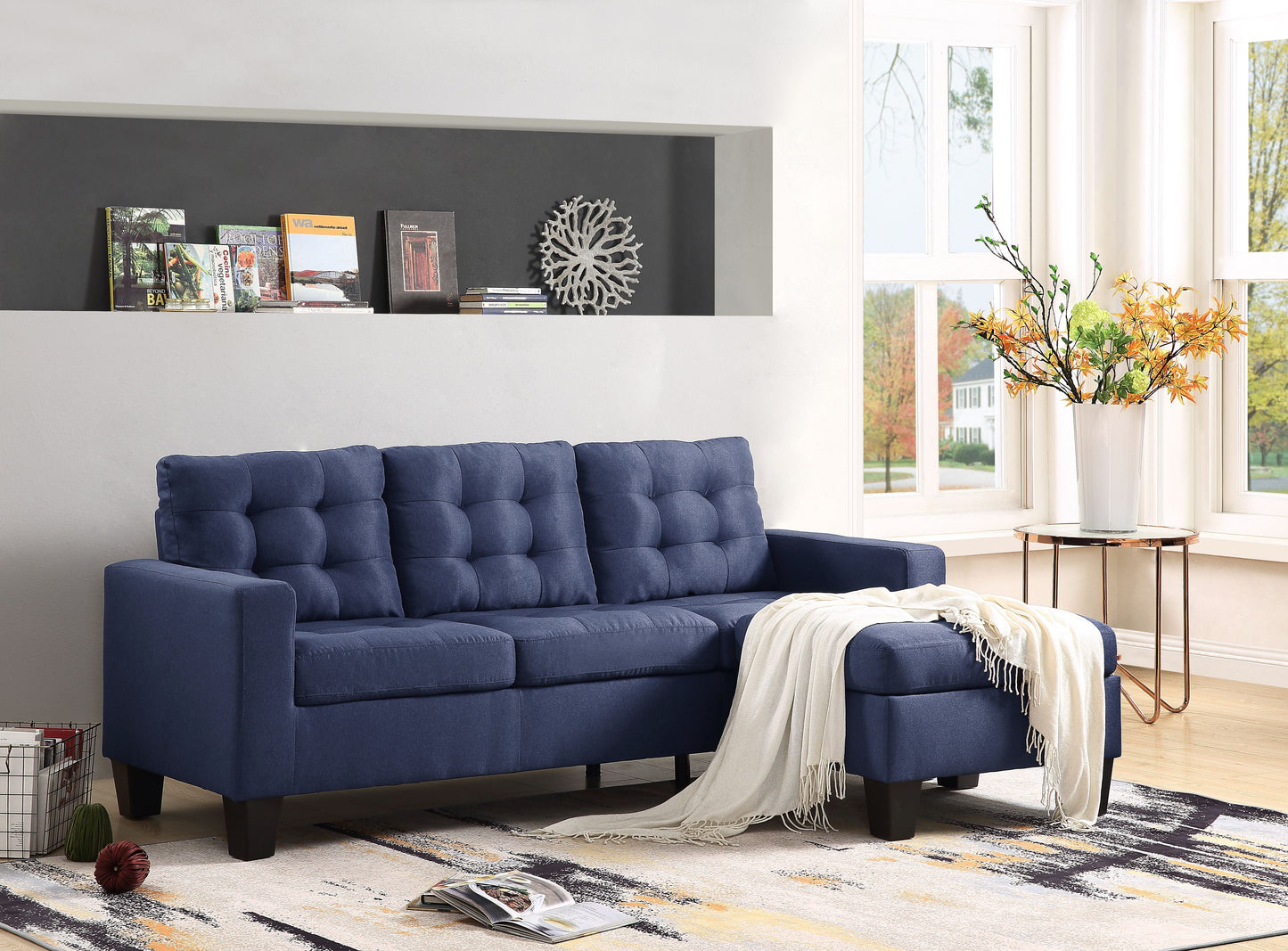 Earsom Blue Linen Sectional Sofa (Rev. Chaise) ACME East