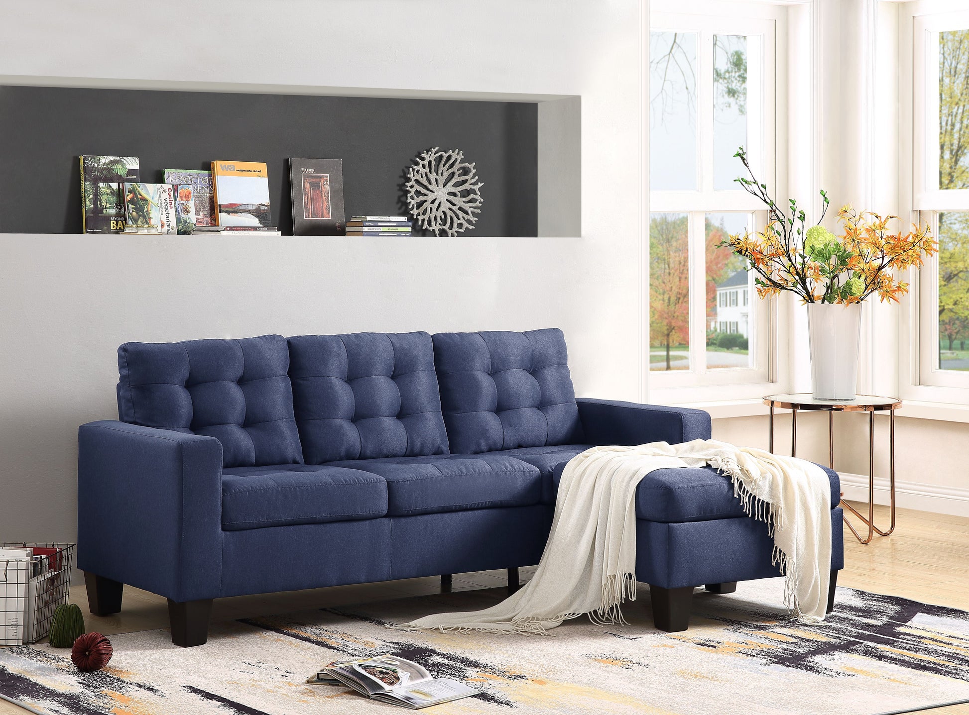 Earsom Blue Linen Sectional Sofa (Rev. Chaise) ACME East