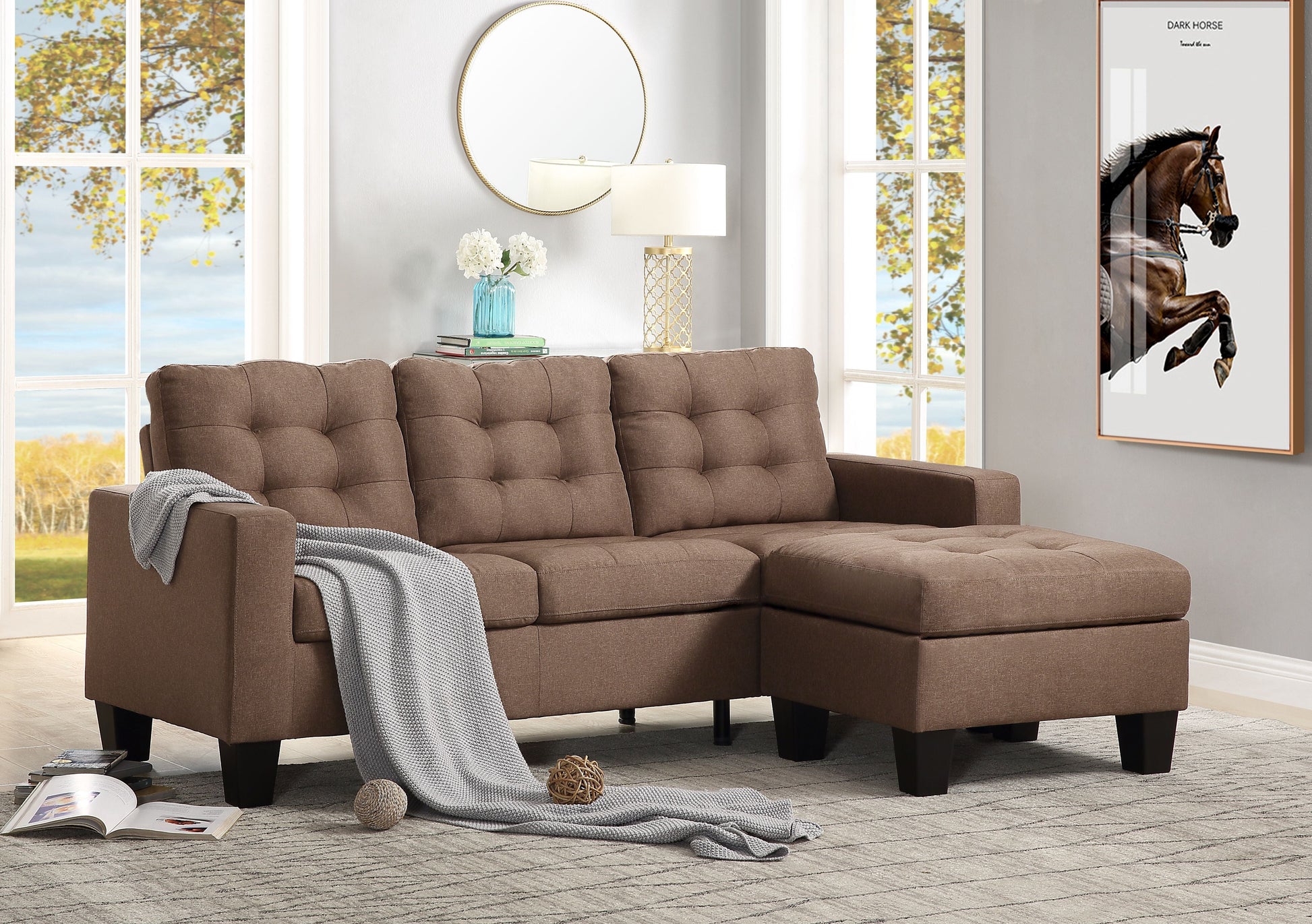 Earsom Brown Linen Sectional Sofa (Rev. Chaise) ACME East