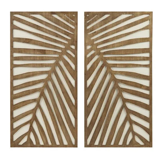 Two-tone 2-piece Wood Panel Wall Decor Set Dark Brown Olliix.com