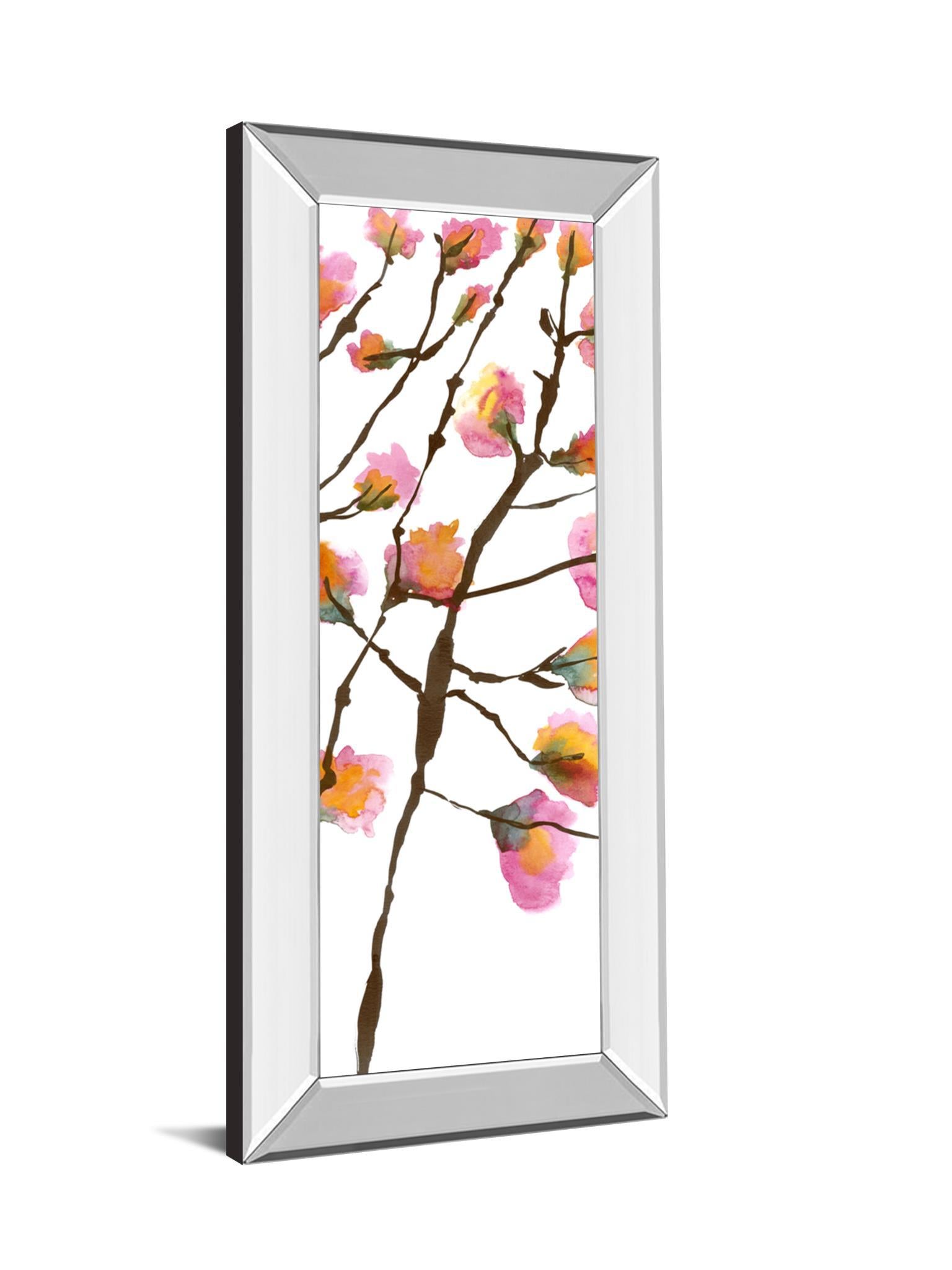 Inky Blossoms Il By Deborah Velasquez - Mirror Framed Print Wall Art - Pink Classy Art