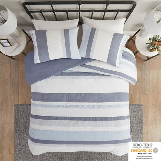 3 Piece Jacquard Duvet Cover Set Blue Cal King Olliix.com